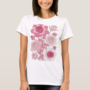 Camiseta Rosas Rosa Cinza Intenso Design Ousado