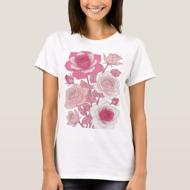 Camiseta Rosas Rosa Cinza Intenso Design Ousado (Frente)