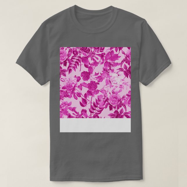 Camiseta Rosas Rosa Com Padrão De Folhas (Frente do Design)