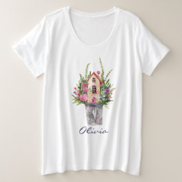 Camiseta Rosas Rosa Fairytale House Flores de Aquarela