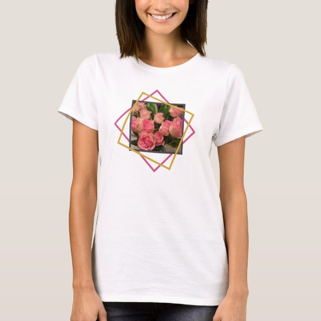 Camiseta Rosas Rosa Geométricas (Frente)