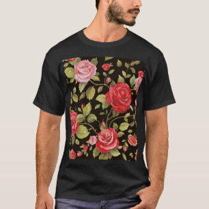 Camiseta Rosas rosa: padrão floral elegante.