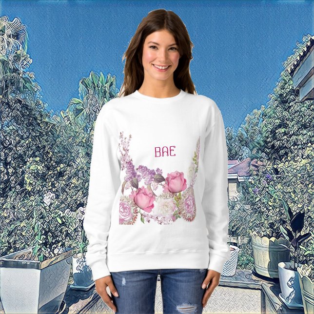 Camiseta Rosas Rosa Românticas Namorados BAE Personalização (Romantic Pink Roses Valentine BAE Floral Custom Sweatshirt)