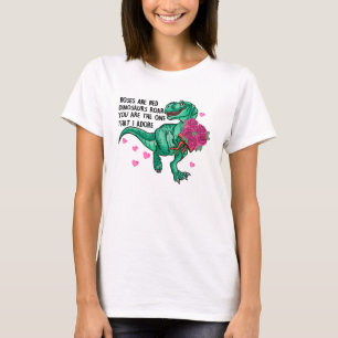 Camiseta Rosas São Dia de os namorados De Dinossauro Engraç