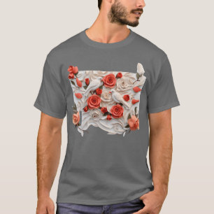 Camiseta Rosas tridimensionais e aves