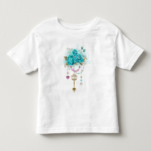 Camiseta Rosas Turquesa com Chaves (Frente)
