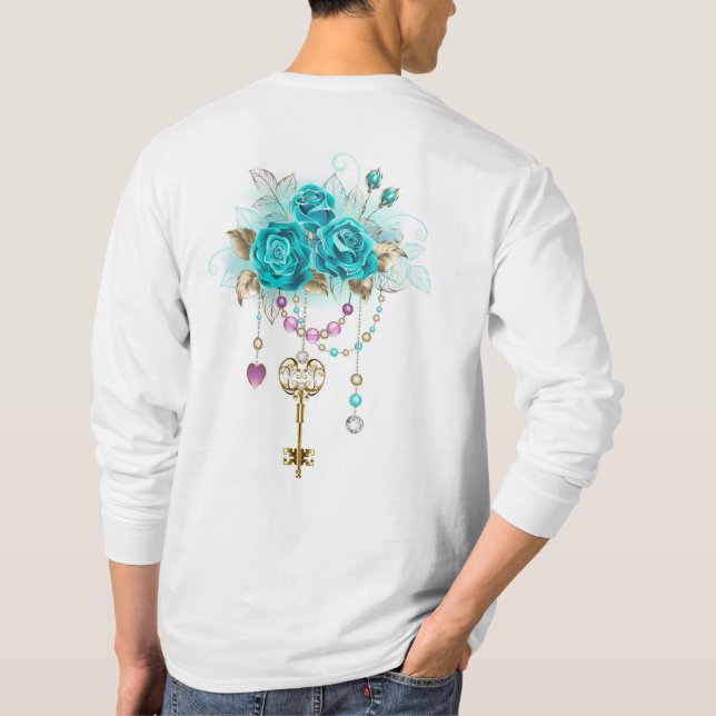 Camiseta Rosas Turquesas com Chaves (Verso)