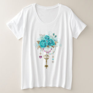 Camiseta Rosas Turquesas com Chaves