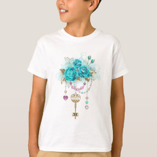 Camiseta Rosas Turquesas com Chaves