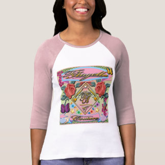Camiseta Rosas vermelhas, borboletas, flores 3/4 de Raglan