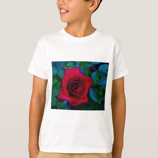Camiseta Rosas vermelhas com tons azuis (Frente)