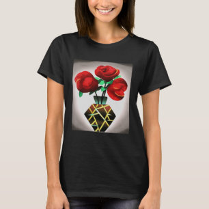Camiseta Rosas vermelhas De Arte Em Vase Abstrato Art Pullo