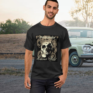 Camiseta Rosas vermelhas de crânio gótico