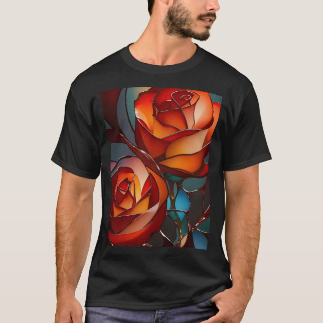 Camiseta Rosas vermelhas de vidro manchadas (Frente)