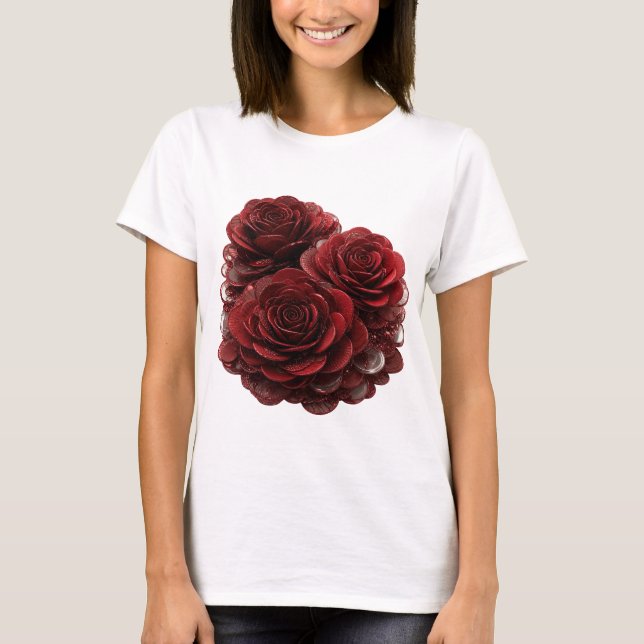 Camiseta RosAs VERMELHAS e MOEDAS de Prata com Design Moder (Frente)