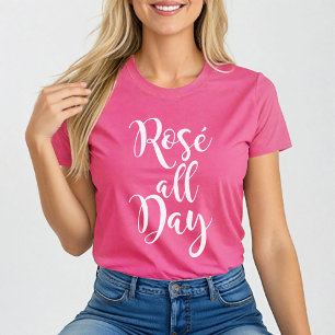 Camiseta Rose All Day Moderno Branco Script Rosa Feminino