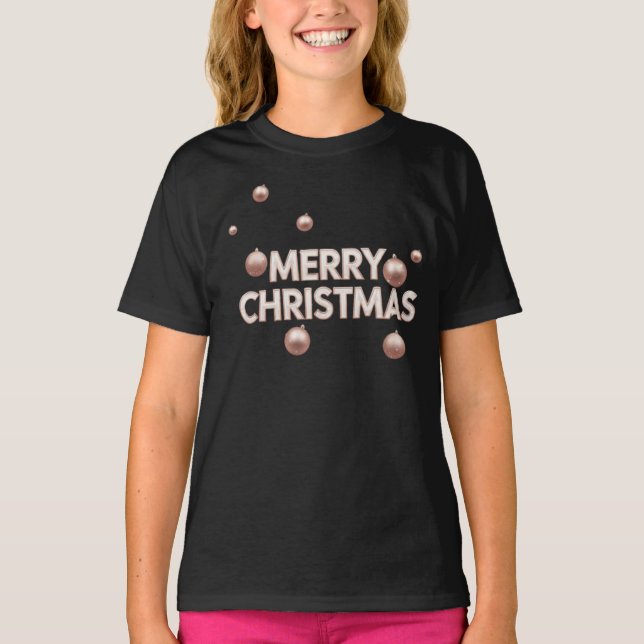 Camiseta Rose Gold Merry Christmas - Holiday Design (Frente)