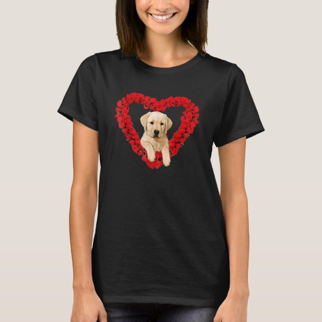 Camiseta Rose Heart Yellow Lab Puppy Valentines Day Cute (Frente)
