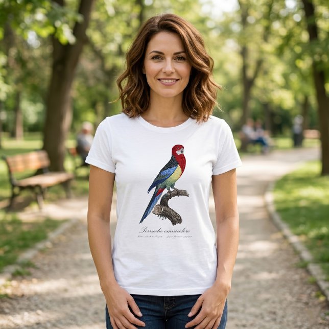 Camiseta Rosela-oriental ou periquito Platycercus eximius (Eastern rosella or Platycercus eximius parakeet. Women Basic White T-Shirt)