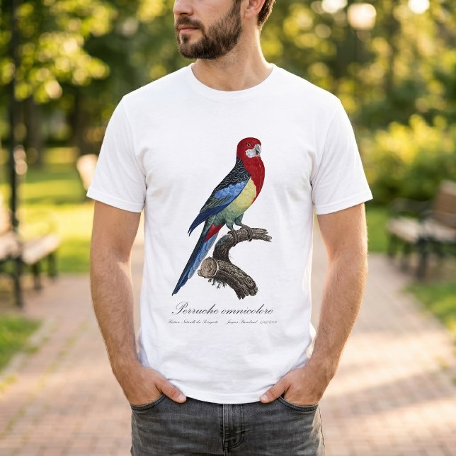 Camiseta Rosella-oriental ou periquito Platycercus eximius (Eastern rosella or Platycercus eximius parakeet. Men Basic White T-Shirt)
