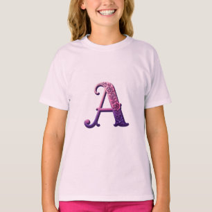Camiseta Rosemaling Metálico Moderno Letra A, Rosa/Roxo