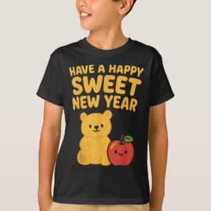 Camiseta Rosh Hashanah Feliz Ano Novo Doce Mel Urso Judaico
