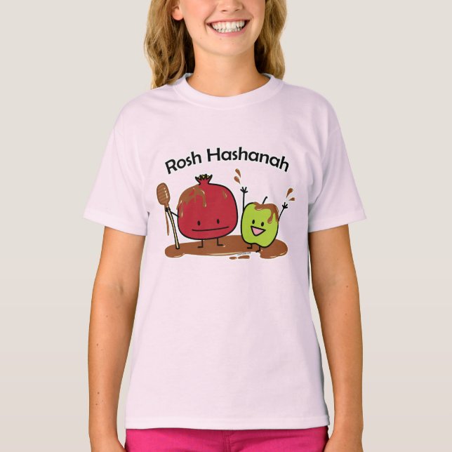 Camiseta Rosh Hashanah pomegranato mel novo judeu (Frente)