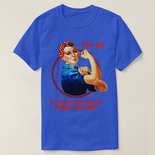 Camiseta Rosie Riveter 50º aniversário (Frente do Design)