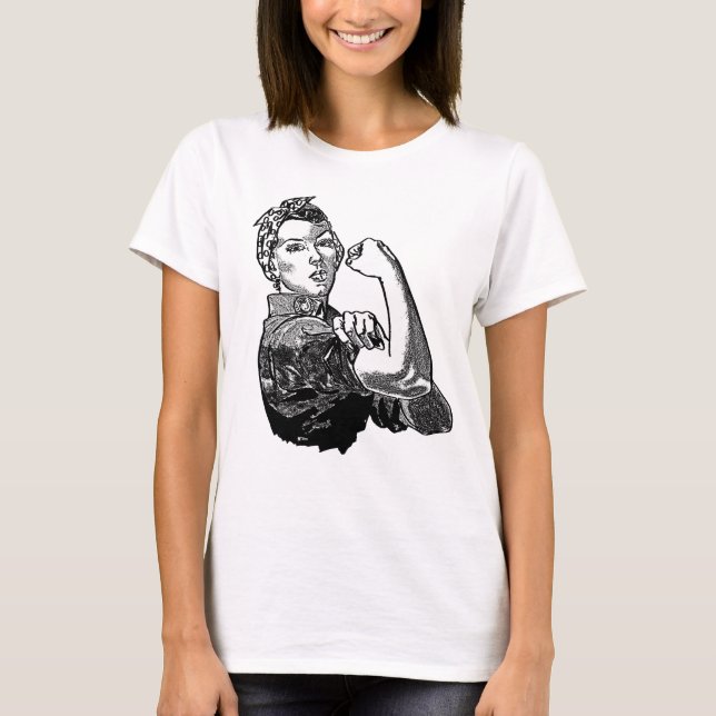 Camiseta Rosie-The-Riveter Feminista - Linha Gráfica Preta (Frente)