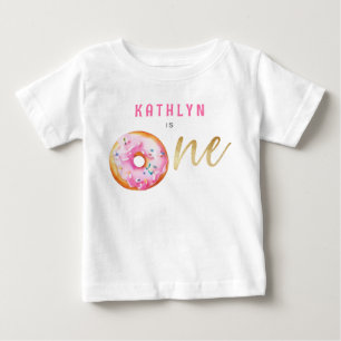 Camiseta Rosquinha Dourada rosa, doce, aniversário de uma g