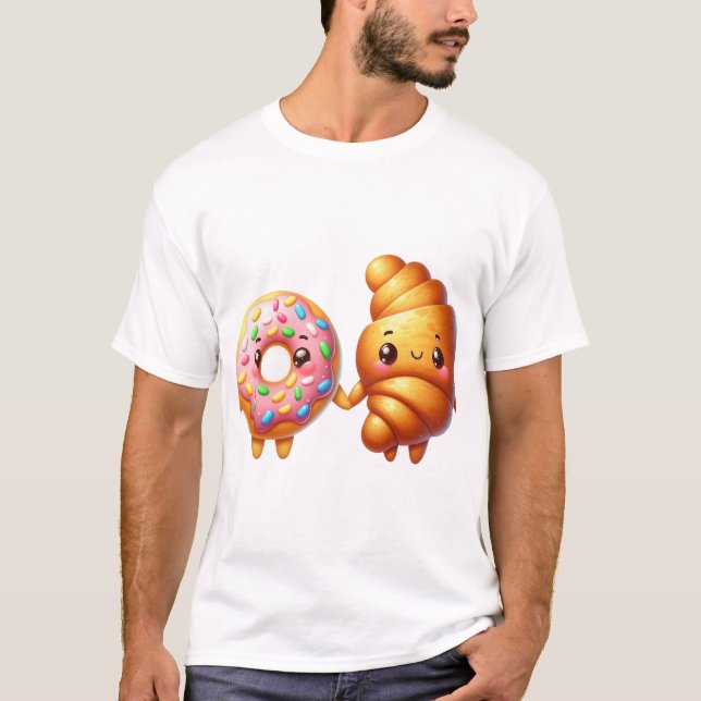 Camiseta Rosquinha e croissant | Vinheta de Amizade Whimscó (Frente)