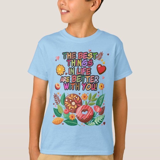 Camiseta Rosquinhas e flores do Dia de os namorados de sala (Frente)
