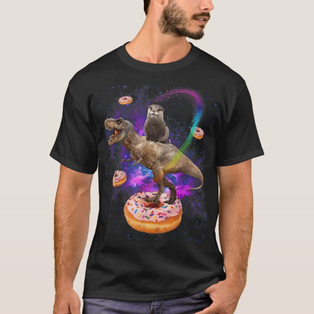 Camiseta Rosquinhas T-Rex do Dinossauro Exterior do Espaço (Frente)