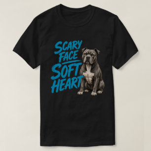 Camiseta Rosto Assustador Coração Macio Pitbull Engraçado V