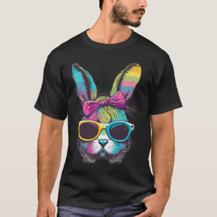 Camiseta Rosto Coelho Colorido com Óculos Solares para as m