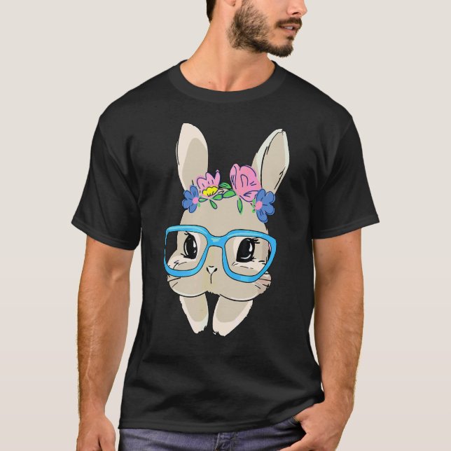 Camiseta Rosto Coelho Com Óculos De Sol Para Meninas Mulher (Frente)
