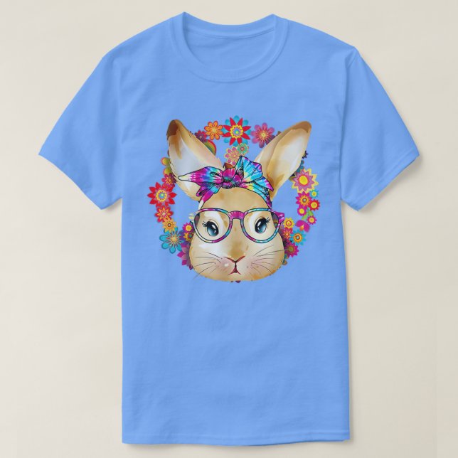 Camiseta Rosto Coelho Com Óculos Roxos Coelho De Páscoa (Frente do Design)