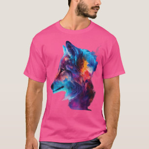 Camiseta Rosto Colorido De Arte Da Cabeça De Lobo Para Lobo