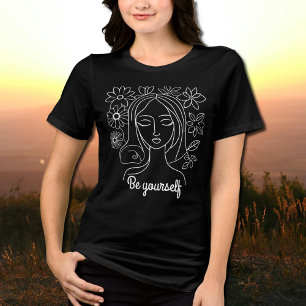 Camiseta rosto da mulher com flores - Seja você mesmo