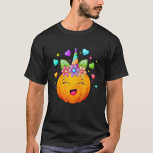Camiseta Rosto de Abóbora de Unicórnio Fofo Halloween Dia d
