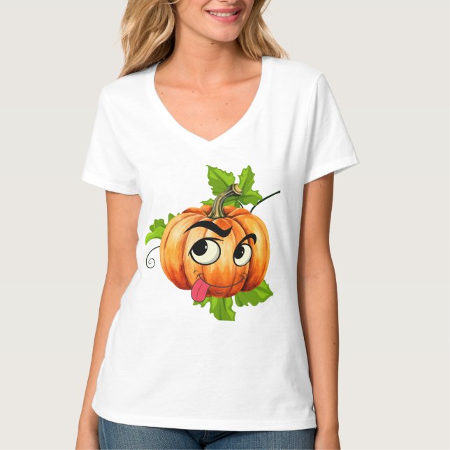 Camiseta Rosto de Abóbora Engraçado (Frente)