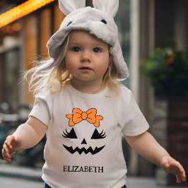 Camiseta Rosto de Abóbora Fofo Menina Personalizado Hallowe