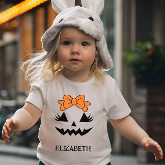 Camiseta Rosto de Abóbora Fofo Menina Personalizado Hallowe