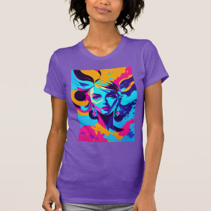 Camiseta Rosto de Anime Feminino Dinâmico em Azuis Brilhant