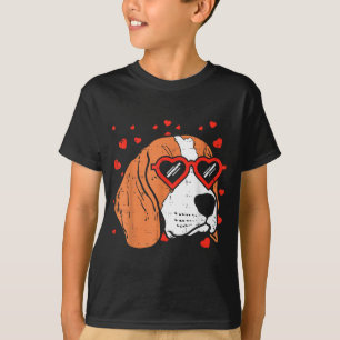 Camiseta Rosto de Beagle Coração Óculos Cute Dia dos Namora