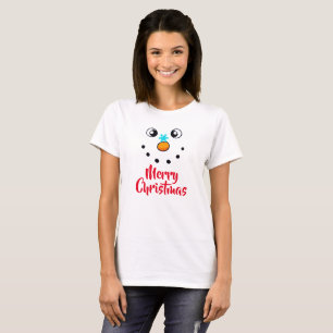Camiseta Rosto de Boneco de Neve Festivo Feliz Natal