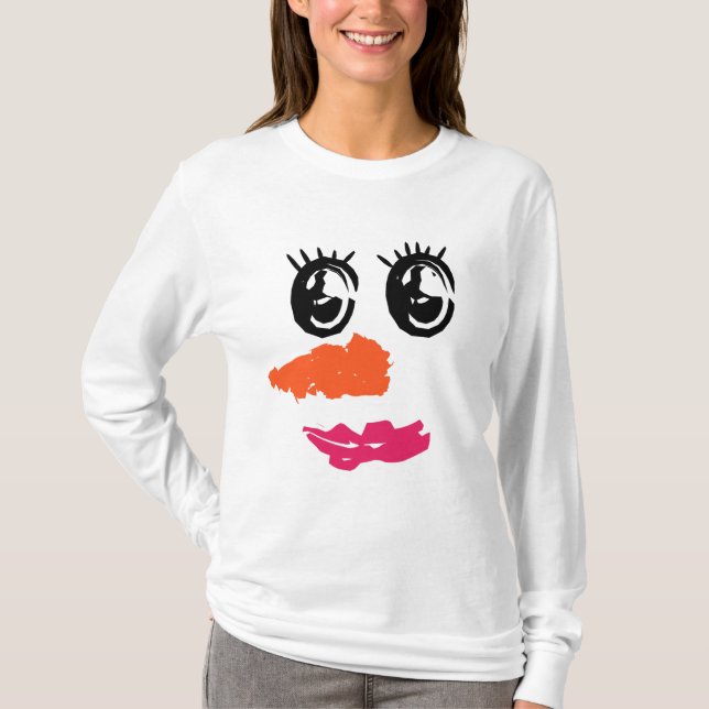Camiseta Rosto de Boneco de Neve Fofo – Traço Mínimo de Nat (Frente)