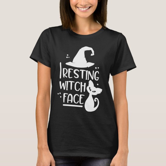 Camiseta Rosto de Bruxa Relaxada  Chapéu de Bruxa de Hallow (Frente)