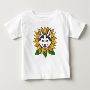 Camiseta Rosto de Cachorro Husky Siberiano em um Girassol