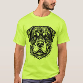 Camiseta Rosto de Cachorro Rottweiler - Arte em Linha Preta
